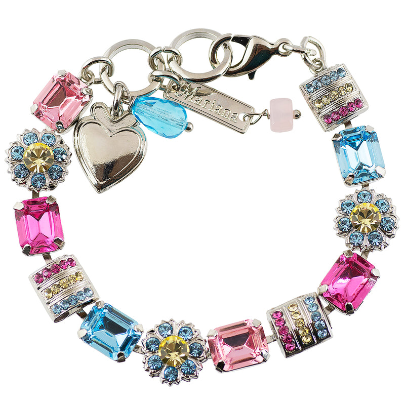 Mariana Jewelry Spring Flowers Rhodium Plated Crystal Rectangle Tennis Bracelet