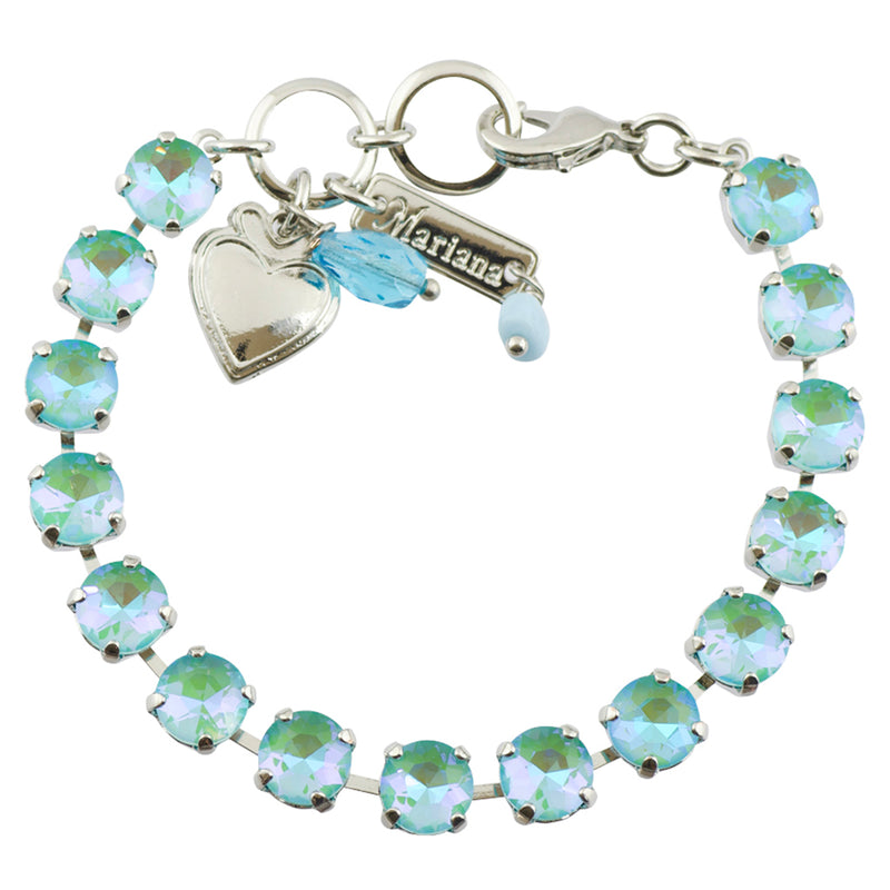 Mariana "Sun-Kissed Aqua" Rhodium Plated Crystal Tennis Bracelet, 8"