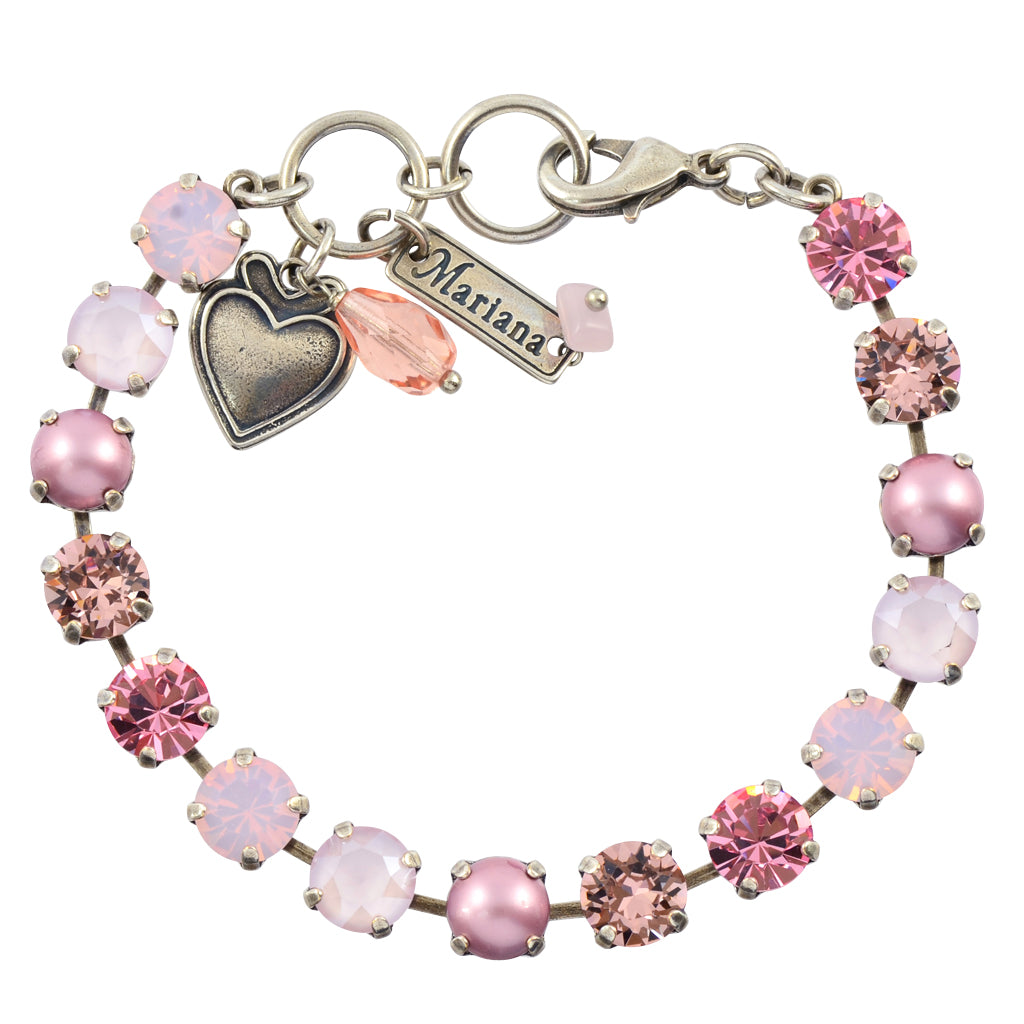 Mariana Jewelry "Antigua" Tennis Bracelet, Silver Plated with Pink Crystal, 8" 4252 223-1