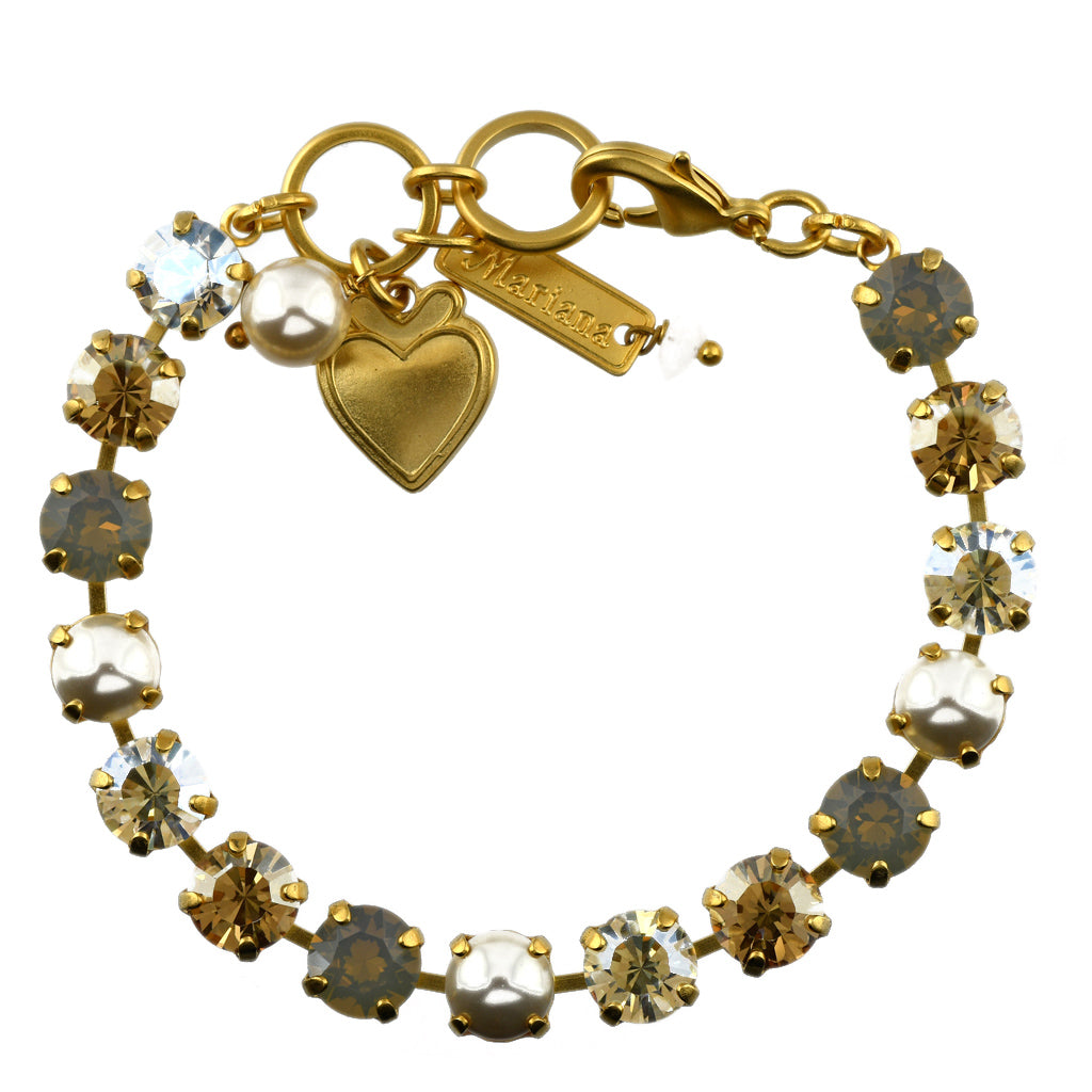 Mariana "Champagne and Caviar" Gold Plated Crystal Tennis Bracelet, 8"