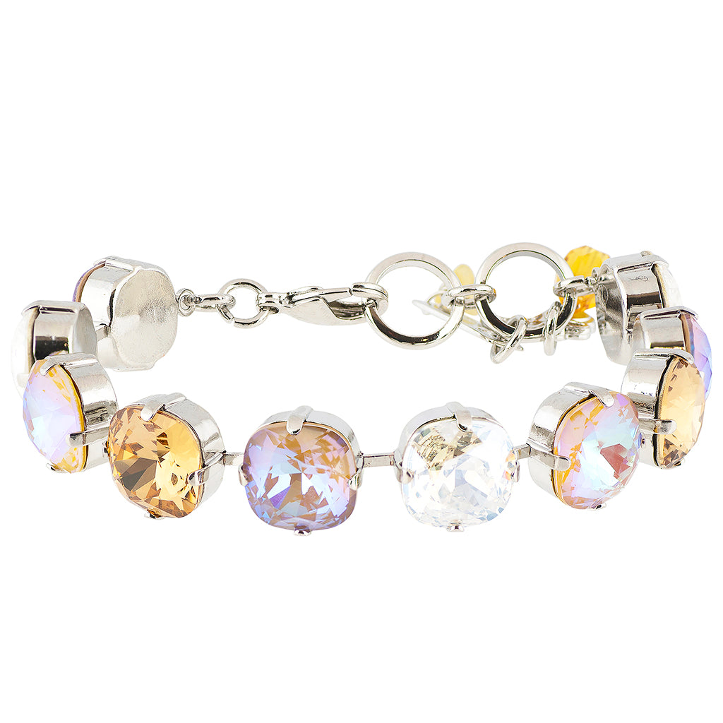 Mariana Jewelry Butter Pecan Rounded Square Tennis Bracelet, Rhodium Plated Crystal, 8"