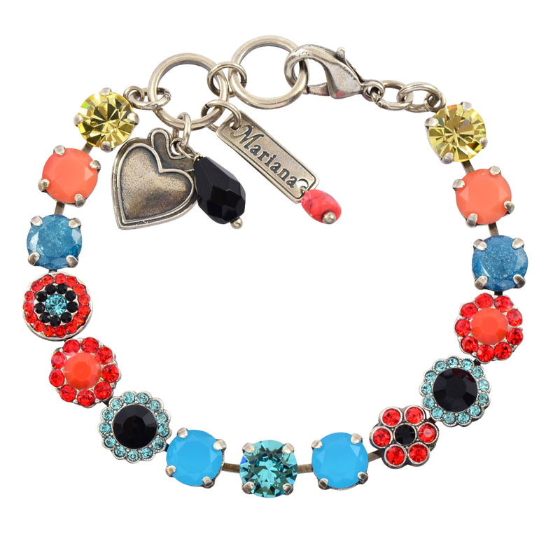 Mariana Jewelry "St Barths" Silver Plated Orange/Blue Crystal Tennis Bracelet 4479 1104