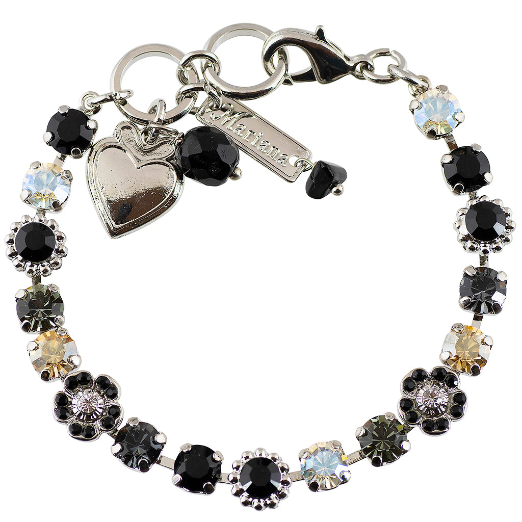 Mariana Jewelry Black Orchid Rhodium Plated Flower Bouquet Crystal Bracelet, 8"