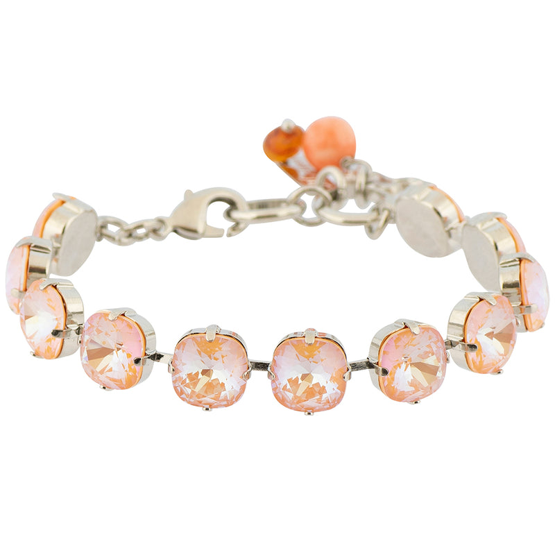 Mariana Sun-Kissed Peach Rhodium Plated Rounded Square Crystal Bracelet