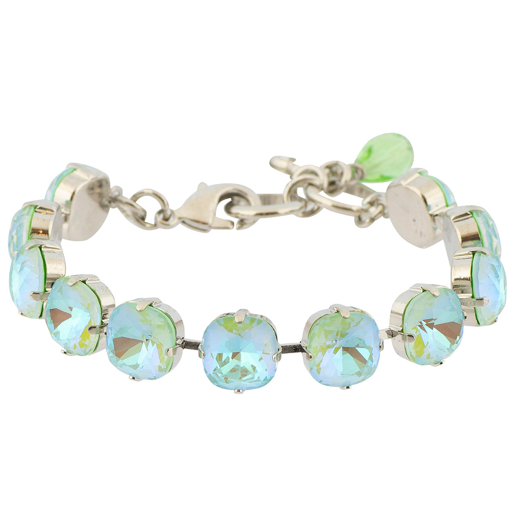 Mariana Sun-Kissed Peridot Rhodium Plated Rounded Square Crystal Bracelet