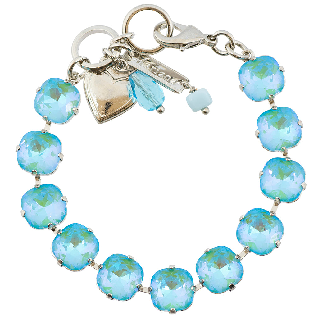 Mariana Sun-Kissed Aqua Rhodium Plated Rounded Square Crystal Bracelet