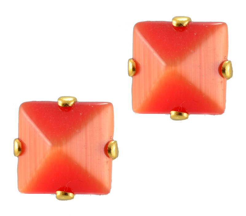 Mariana Jewelry Gold Plated Square Crystal Post Earrings in Coral
