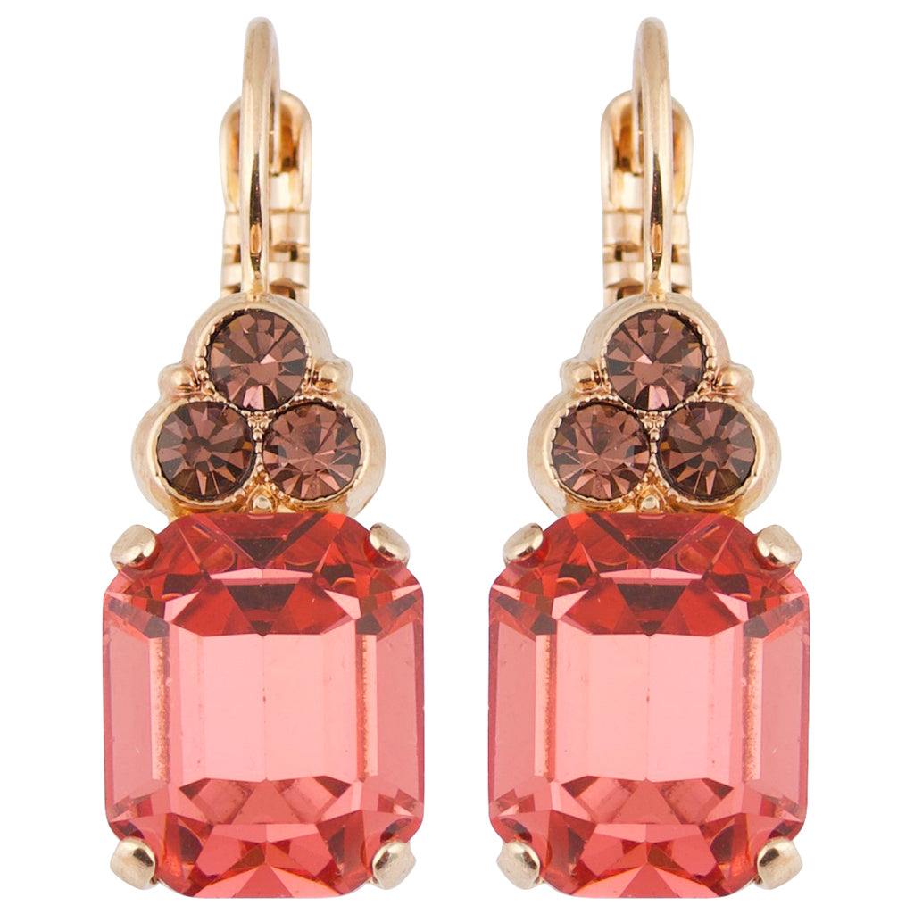 Mariana "Meadow Brown" Rose Gold Plated Crystal Rectangle Cluster Drop Earrings