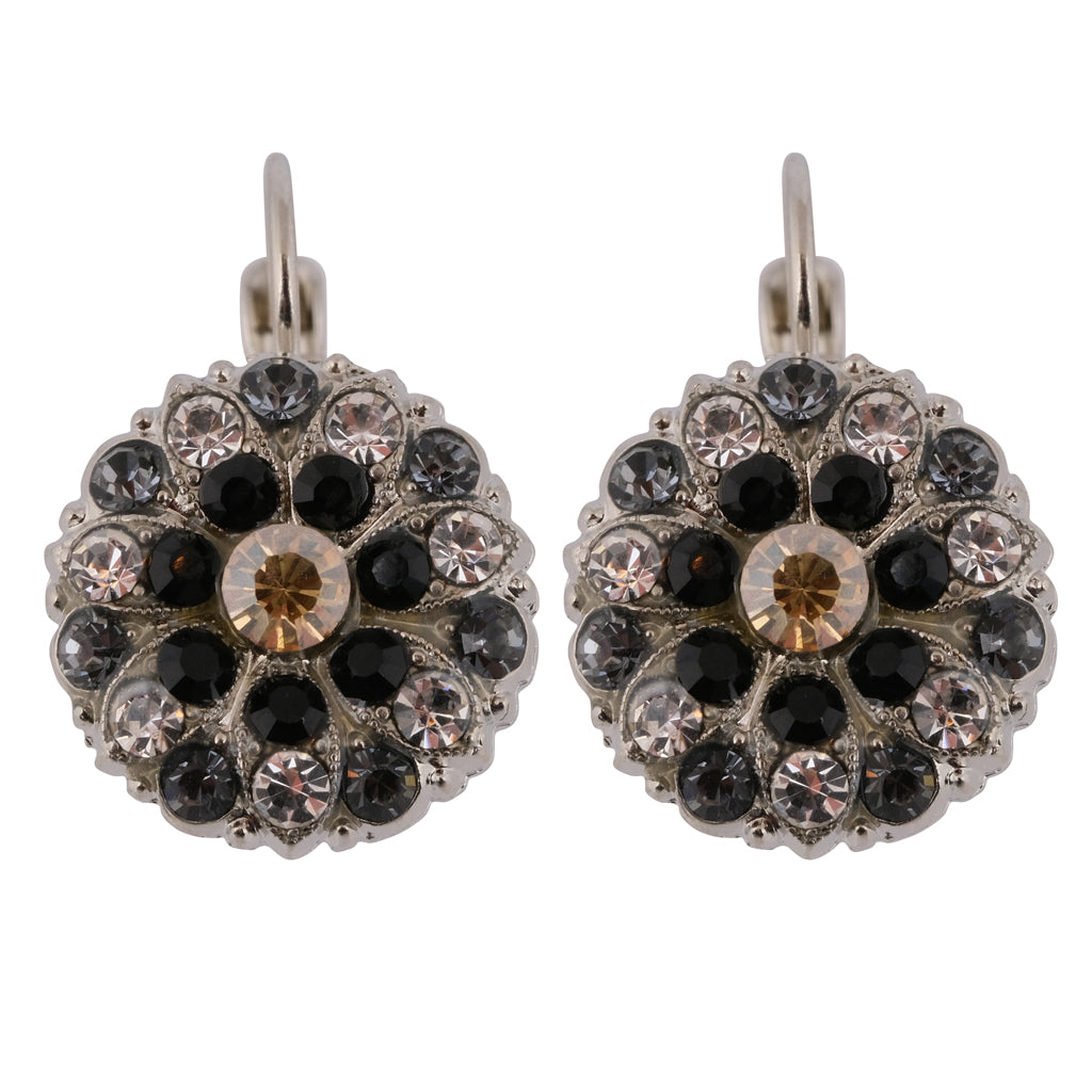 Mariana "Black Orchid" Guardian Angel Flower Earrings, Rhodium Plated