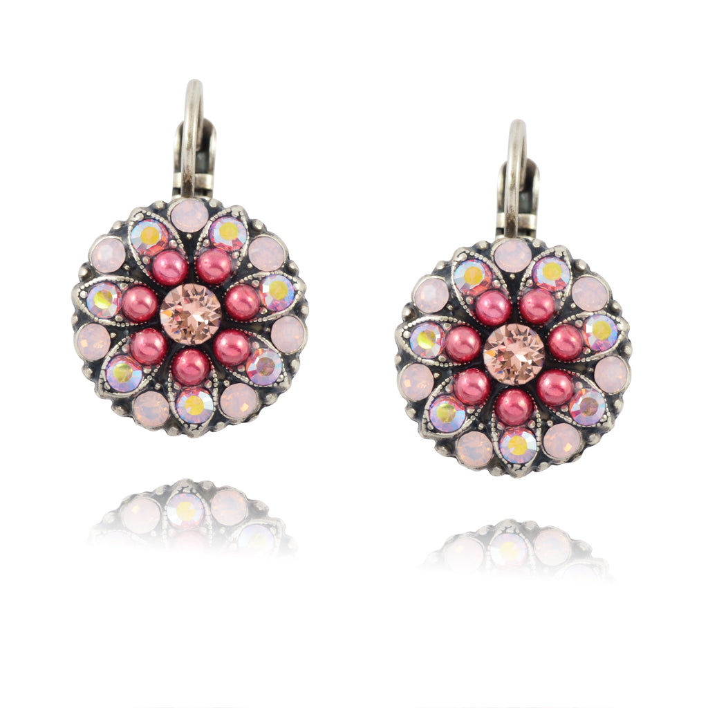 Mariana Jewelry Antigua Guardian Angel Pink Flower Earrings, Silver Plated 1029 223-1