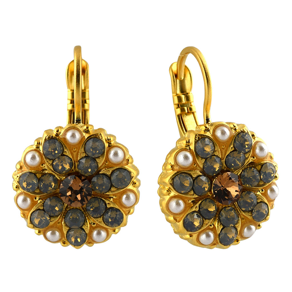 Mariana Jewelry Champagne and Caviar Earrings, Gold Plated with crystal, Nature Collection MAR-E-1029 3911 YG6