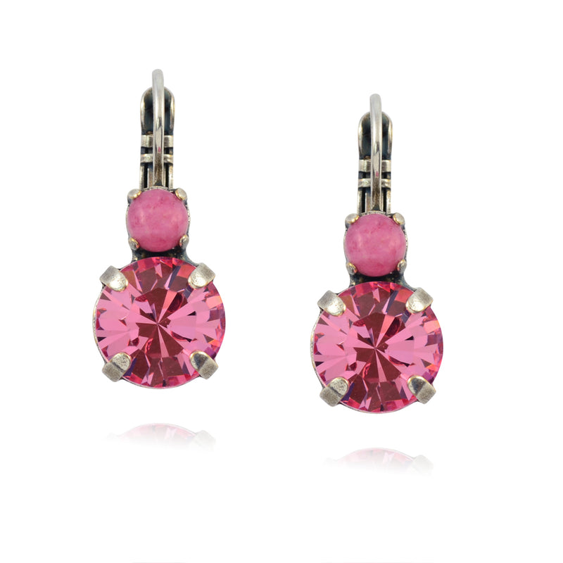 Mariana Jewelry Saba Round Drop Earrings, Silver Plated with Pink Crystal 1037 121223