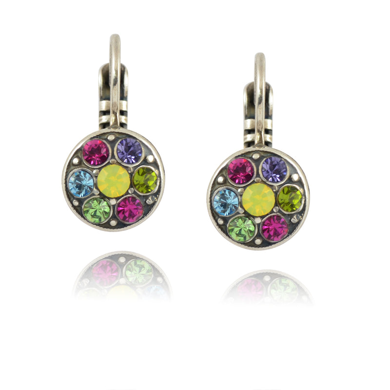 Mariana Jewelry "Cuba" Silver Plated Crystal Round Flower Drop Earrings