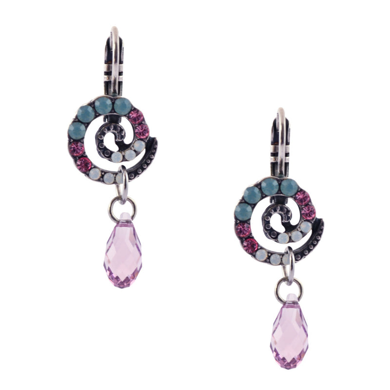 Mariana Jewelry Pina Colada Swirl Drop Earrings, Silver Plated with Green and Pink crystal 1125 1063