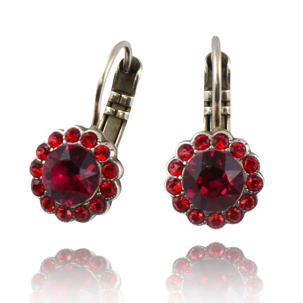 Mariana Jewelry Lady in Red Silver Plated Round Flower Drop Earrings 1133 1070