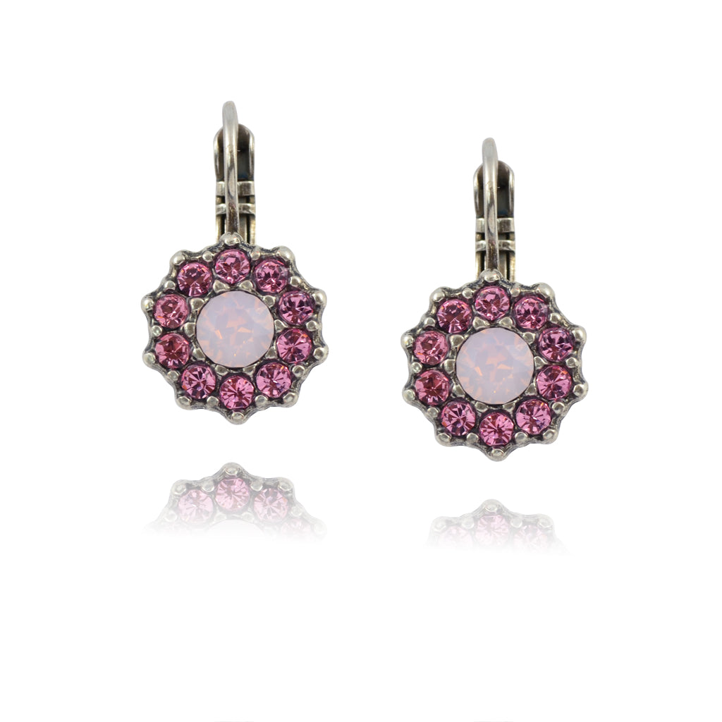 Mariana Jewelry Antigua Silver Plated Pink Crystal Flower Drop Earrings 1157 223-1