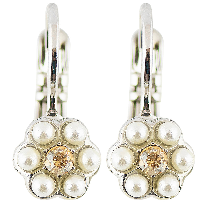 Mariana Jewelry"Butter Pecan" Rhodium Plated Daisy Drop Earrings