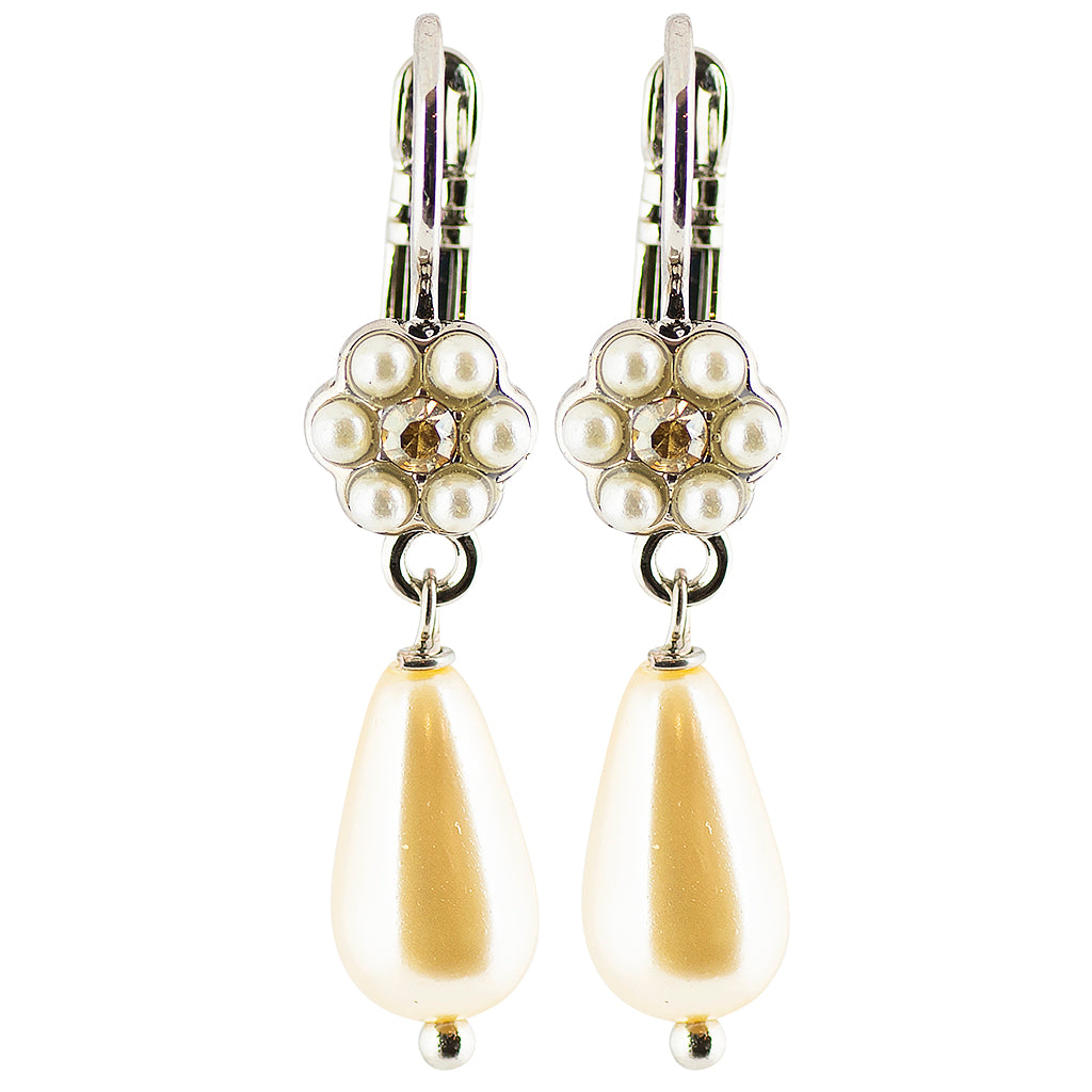 Mariana Jewelry"Butter Pecan" Rhodium Plated Daisy Drop Earrings
