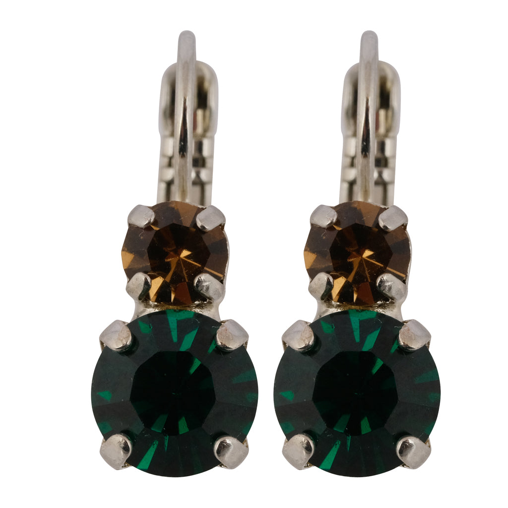 Mariana "Deep Forest" Rhodium Plated Petite Round Crystal Drop Earrings