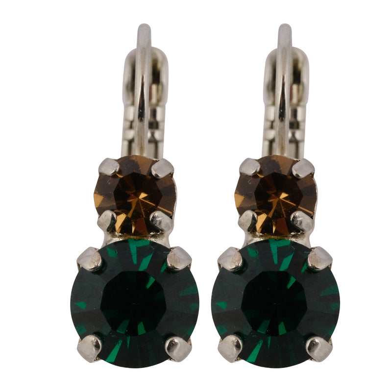 Mariana "Deep Forest" Rhodium Plated Petite Round Crystal Drop Earrings