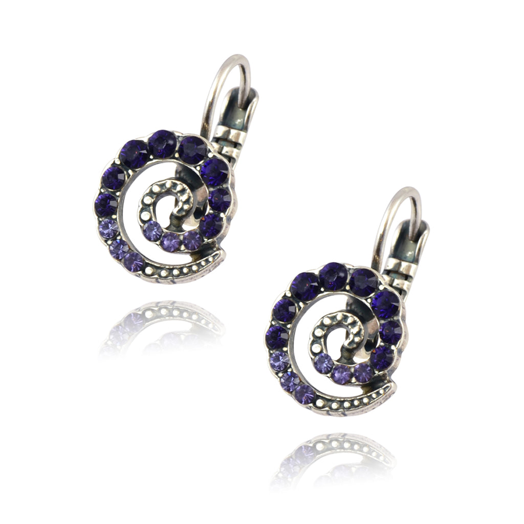 Mariana Jewelry Silver Plated Spiral Drop Earrings with Purple Crystal