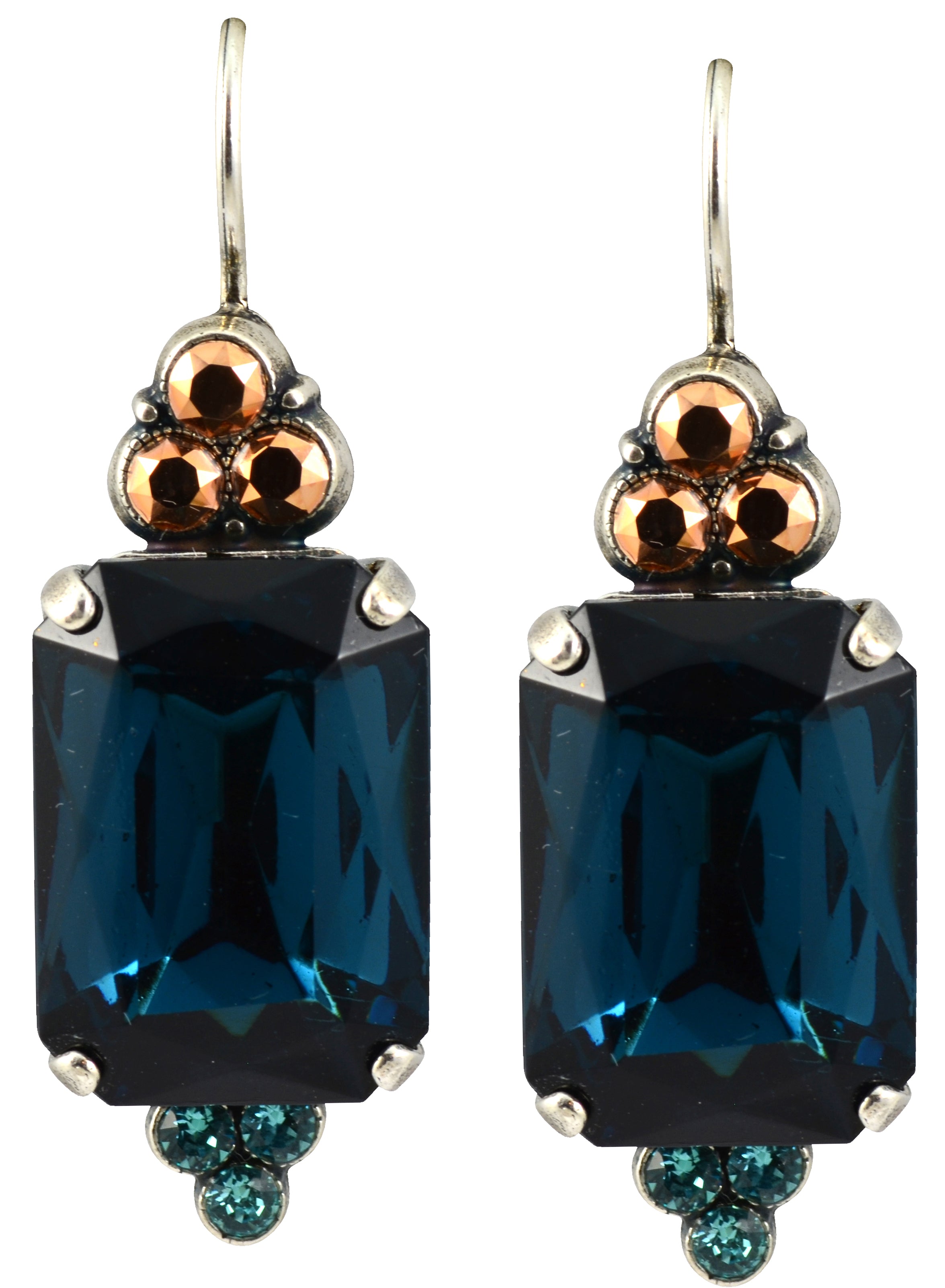 Mariana Jewelry Blue Suede Shoes Silver Plated Rectangle crystal Drop Earrings
