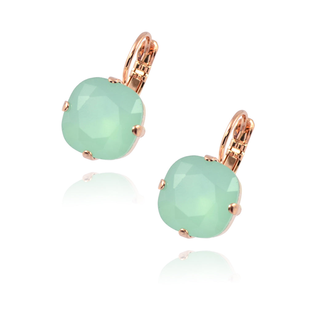Mariana Jewelry Green Rose Gold Plated Crystal Rounded Square Drop Earrings