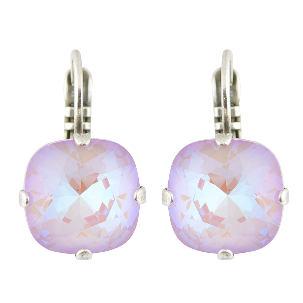 Mariana Sun-Kissed Lavender Silver Plated Crystal Rounded Square Drop Earrings