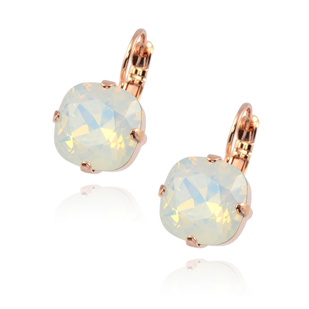 Mariana Jewelry White Opaque Rose Gold Plated Crystal Rounded Square Drop Earrings