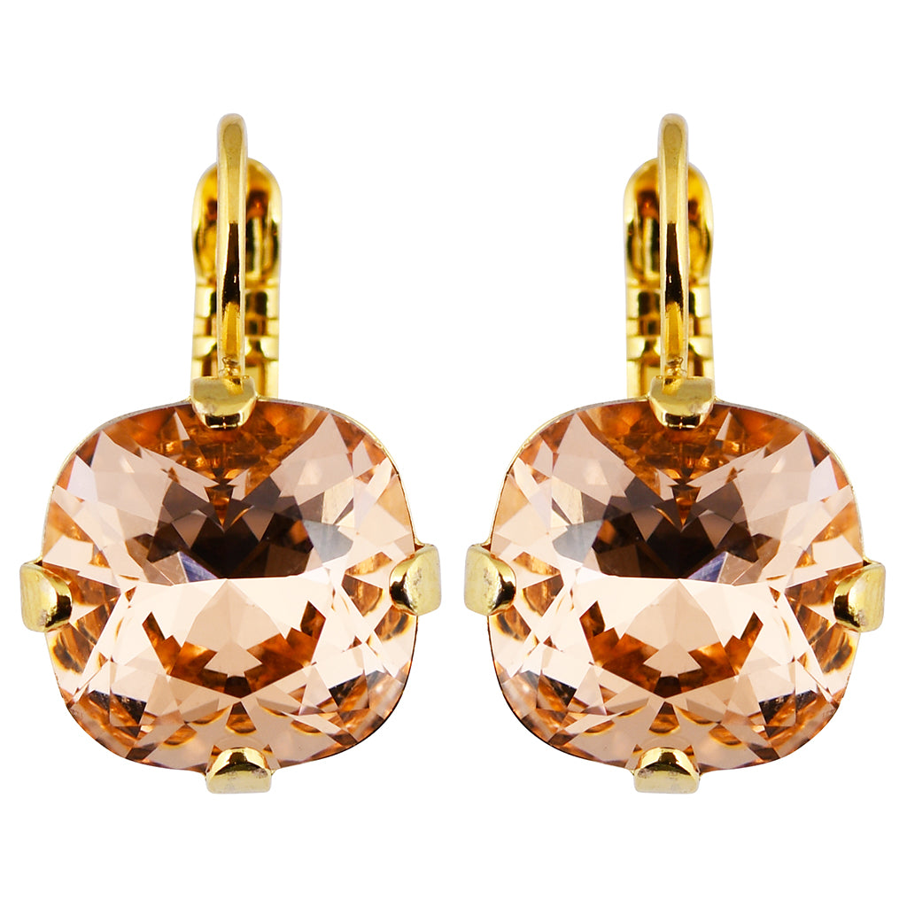Mariana Peace Gold Plated Crystal Rounded Square Drop Earrings