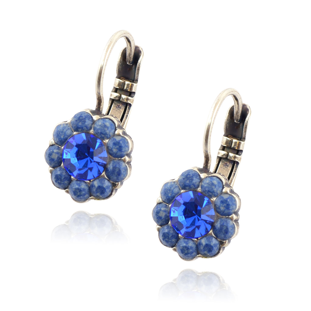 Mariana Jewelry Electra Small Flower Drop Earrings, Silver Plated with Blue Crystal 1379 1026
