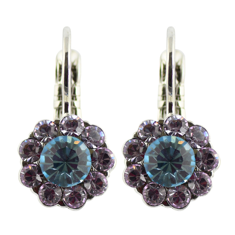 Mariana "Electric Blue" Small Flower Drop Earrings, Rhodium Plated