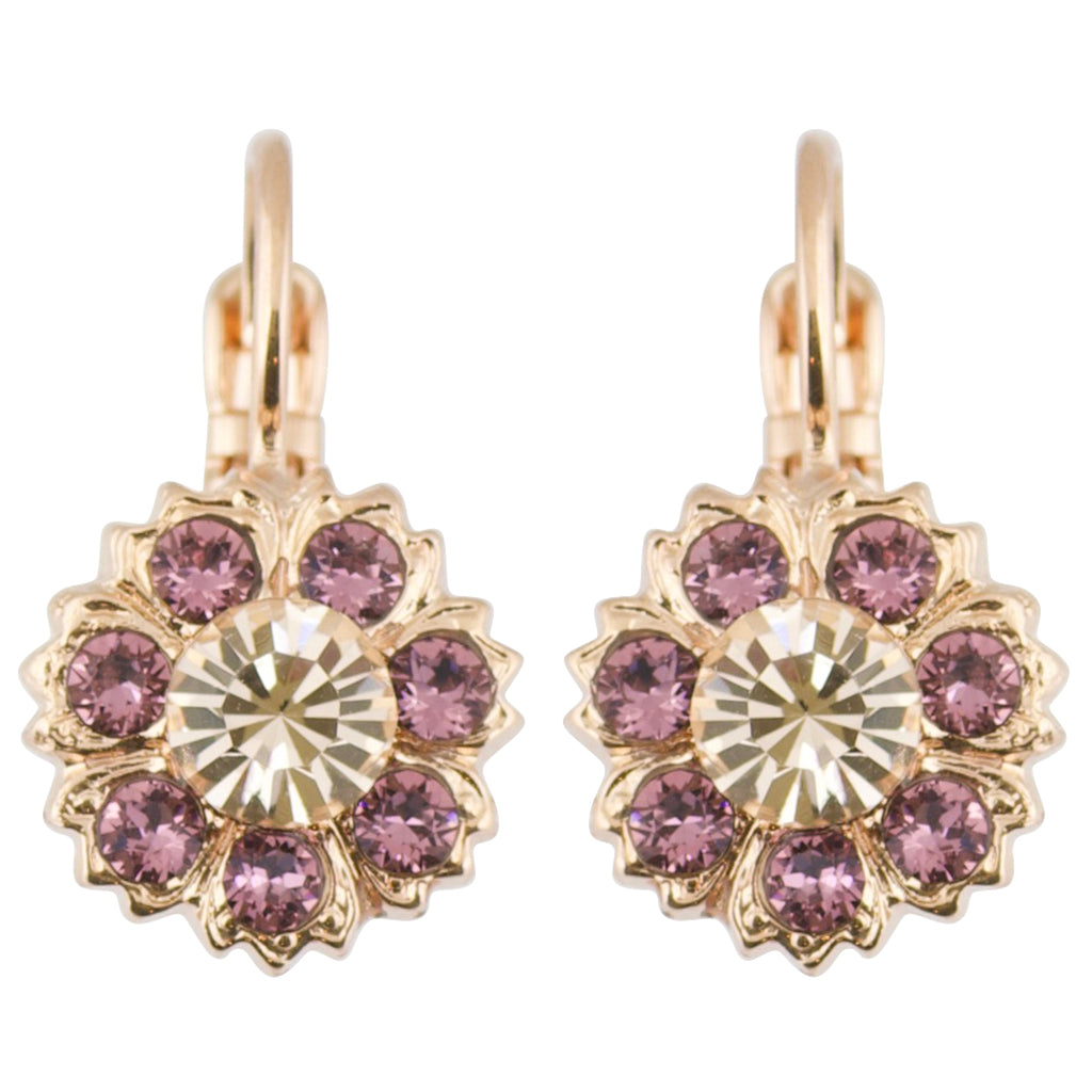 Mariana "Meadow Brown" Rose Gold Plated Flower Petal Crystal Drop Earrings