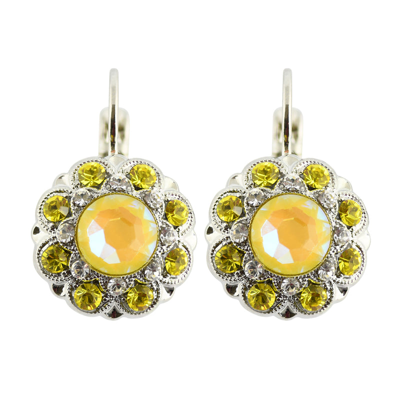 Mariana "Fields Of Gold" Rhodium Plated Jewel Cluster Crystal Drop Earrings