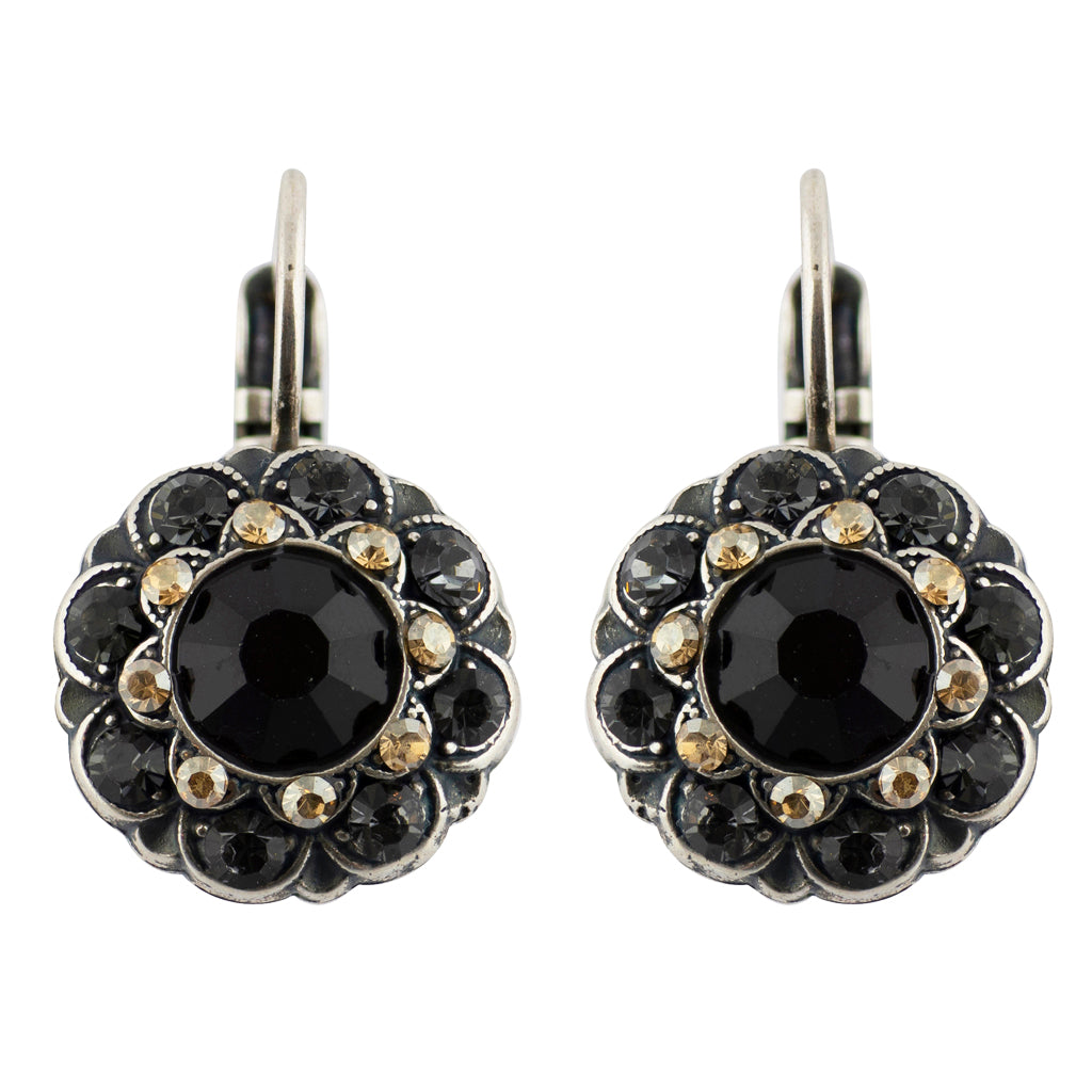 Mariana "Black Orchid" Silver Plated Jewel Cluster Crystal Drop Earrings