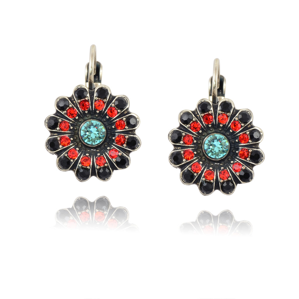 Mariana Jewelry St Barths Flower Drop Earrings, Silver Plated with Orange/Black Crystal 1423_3 1104
