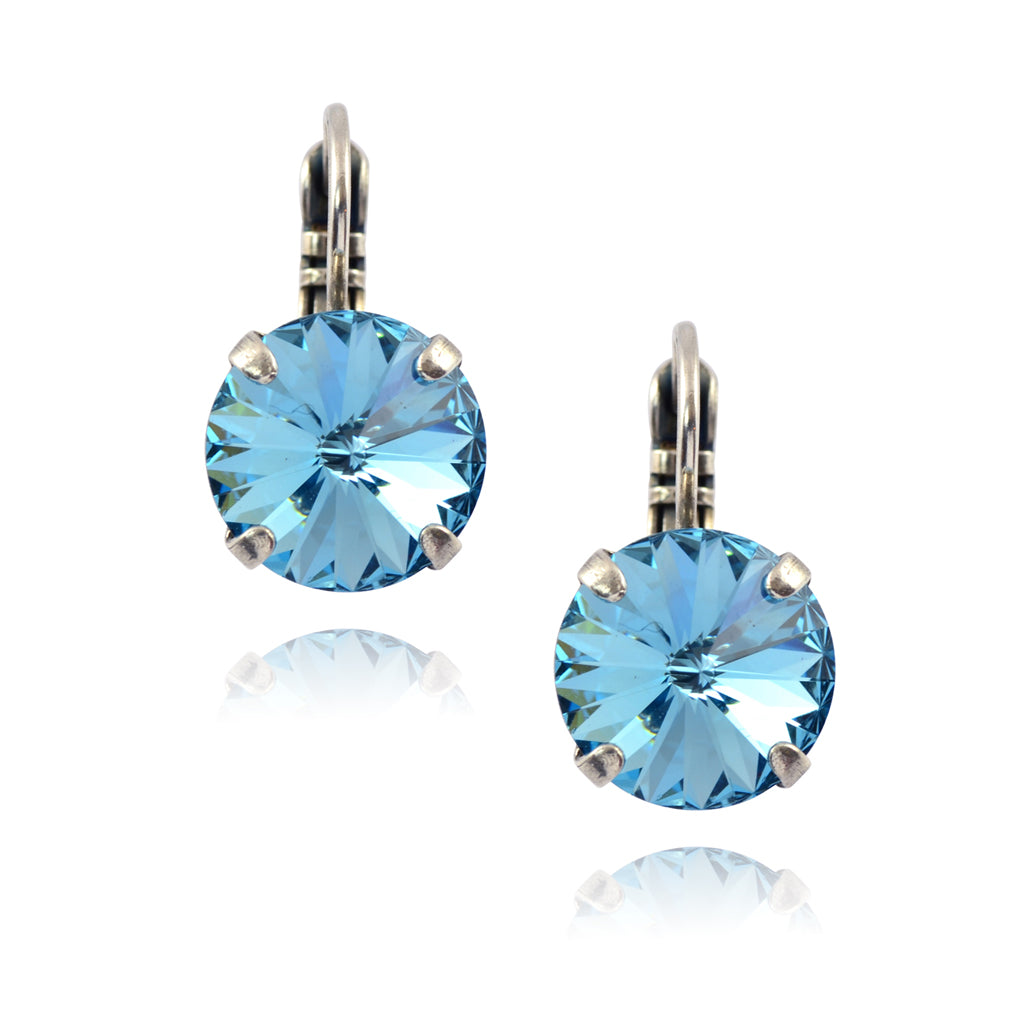 Mariana Jewelry Blue Silver Plated Round Crystal Drop Earrings 1448R 202