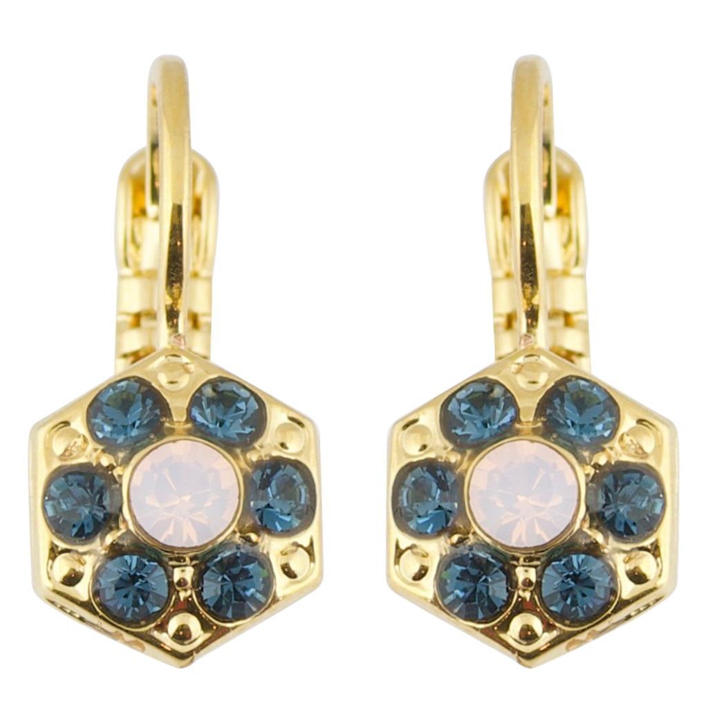 Mariana "Blue Morpho" Gold Plated Petite Hexagon Crystal Drop Earrings