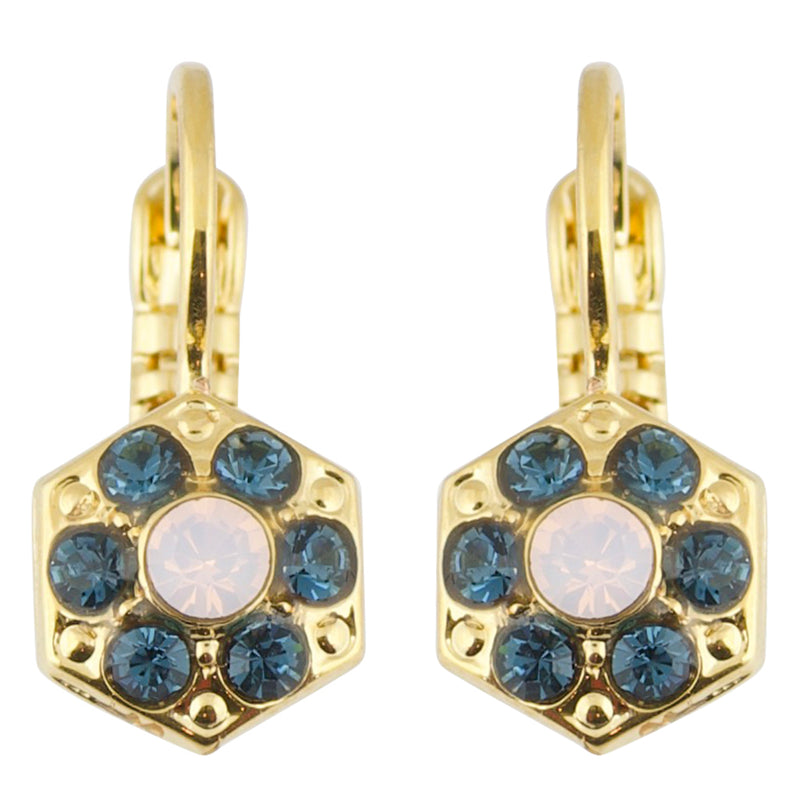 Mariana "Blue Morpho" Gold Plated Petite Hexagon Crystal Drop Earrings