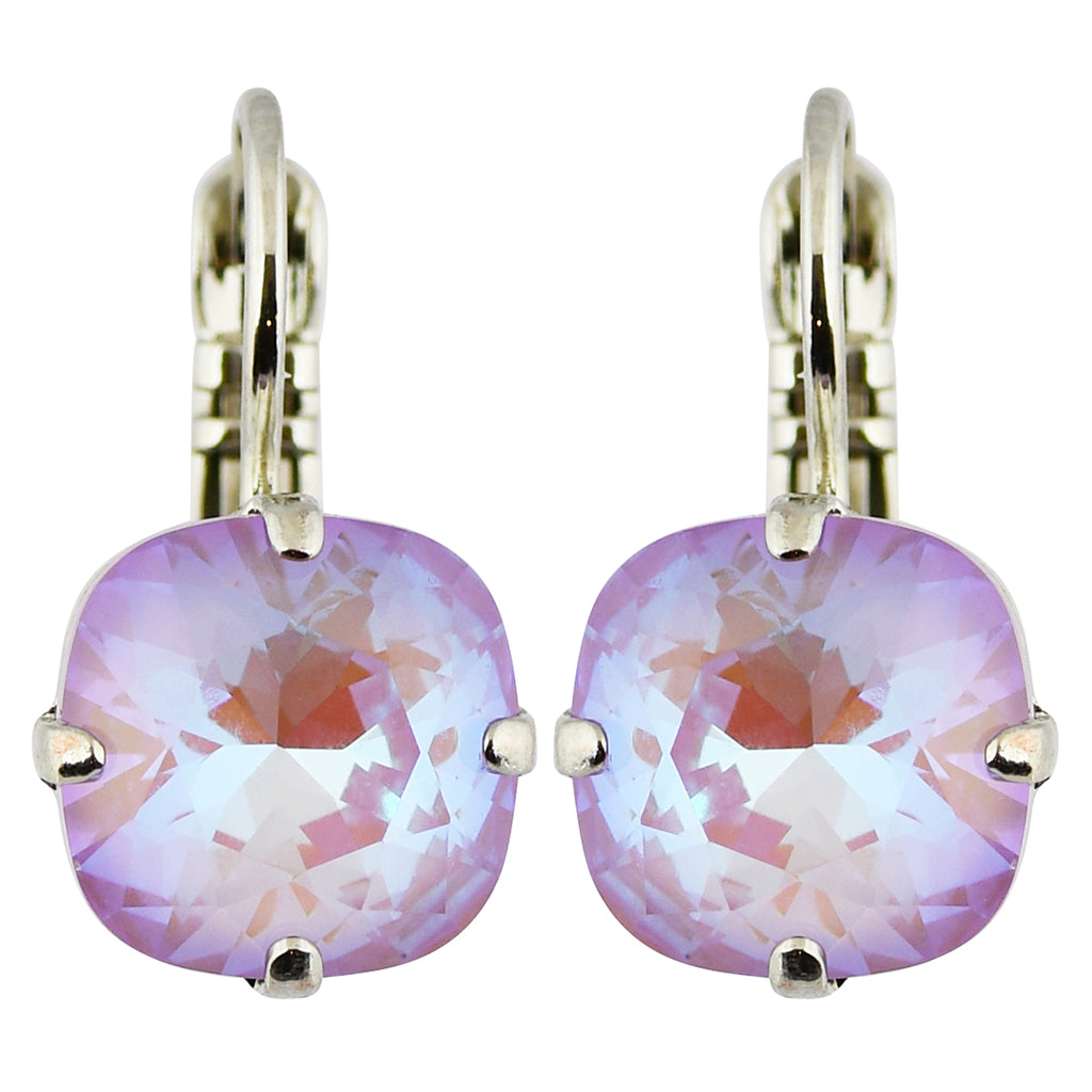 Mariana Sun-Kissed Lavender Rhodium Plated Round Crystal Drop Earrings