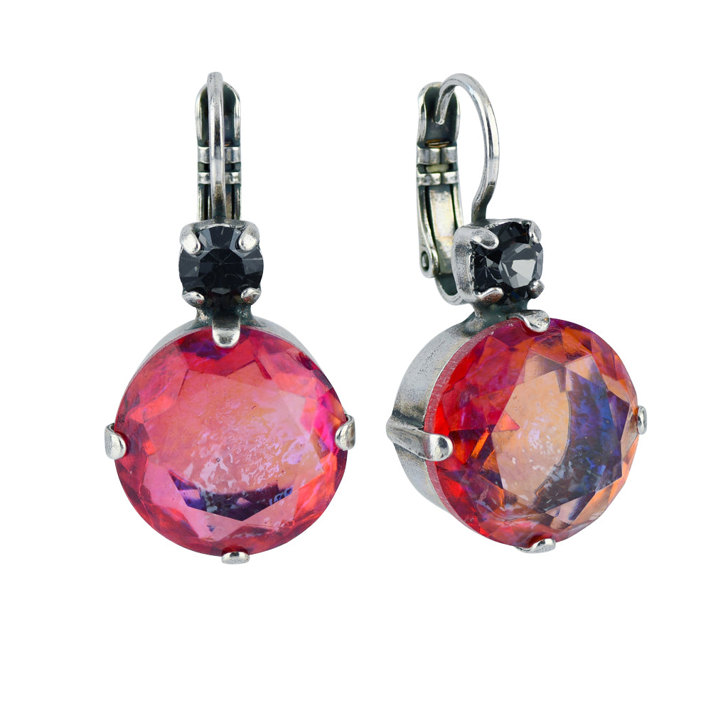 Mariana Jewelry "Peppermint" Silver Plated Large Round Crystal Drop Earrings