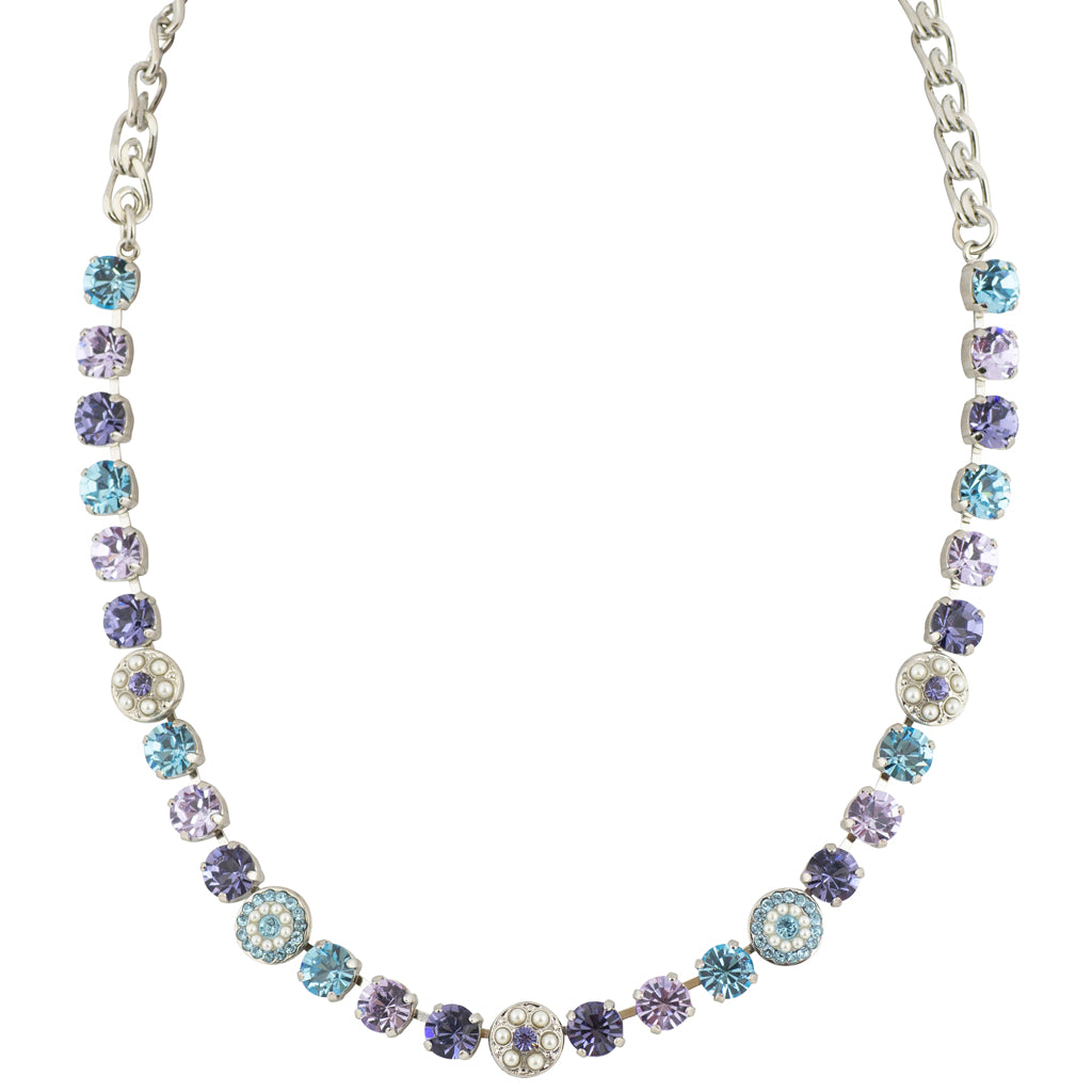 Mariana "Blue Moon" Rhodium Plated Flower Necklace, 18"