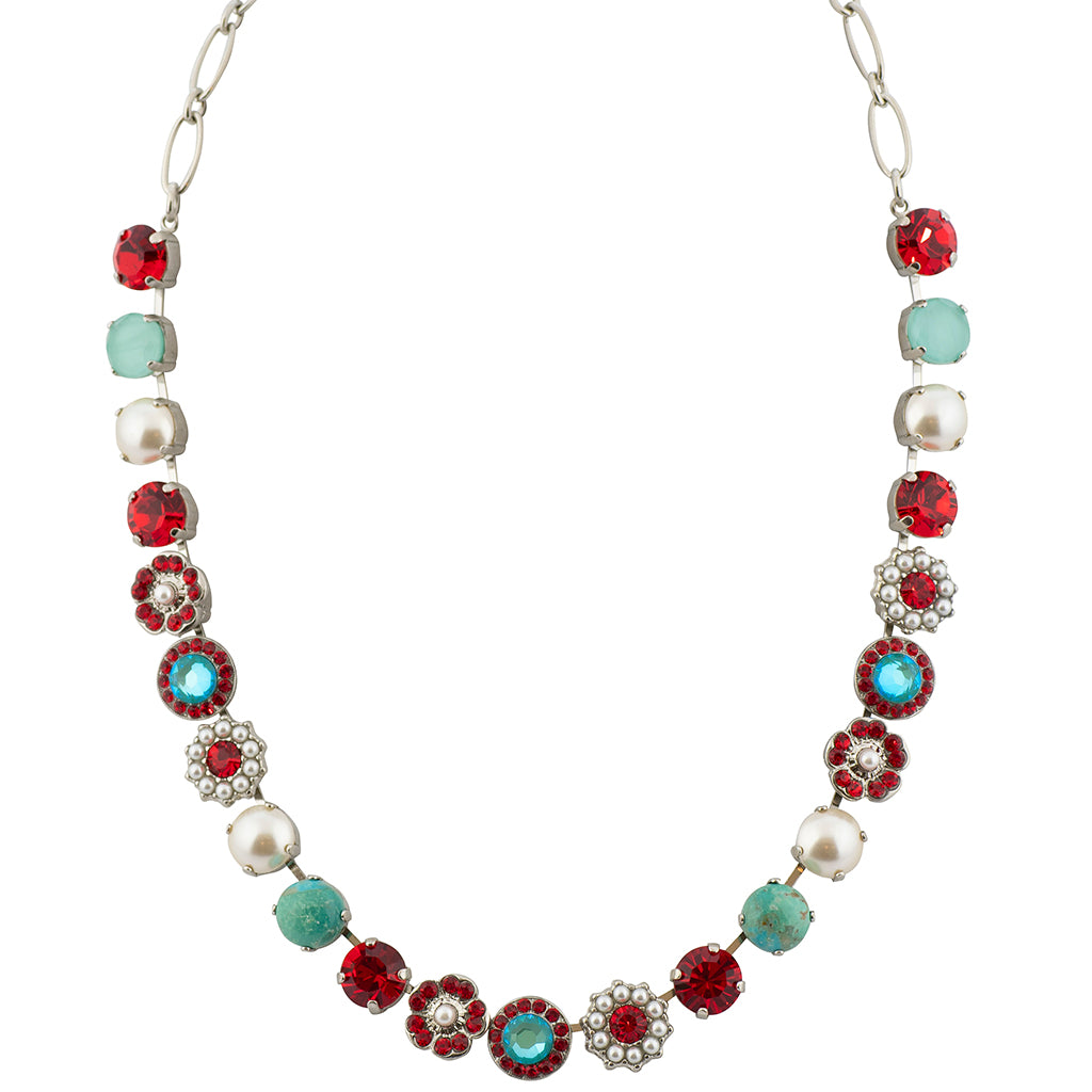Mariana Happiness Flower Necklace, Rhodium Plated, 18"