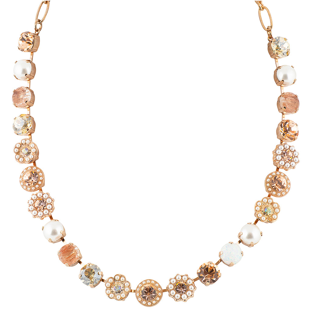 Mariana Jewelry Cookie Dough Crystal Flower Necklace, Rose Gold Plated, 18"