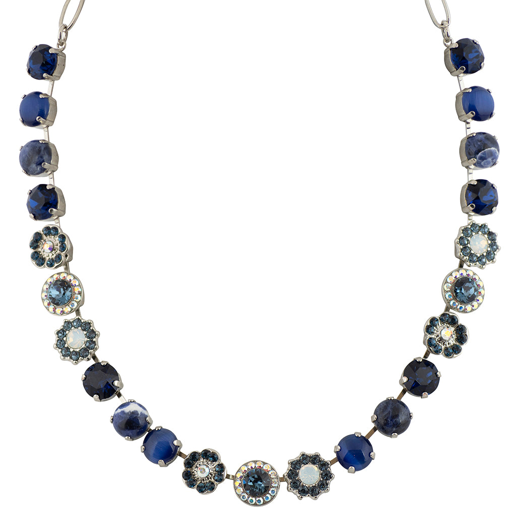 Mariana Jewelry Mood Indigo Flower Necklace, Rhodium Plated, 18"