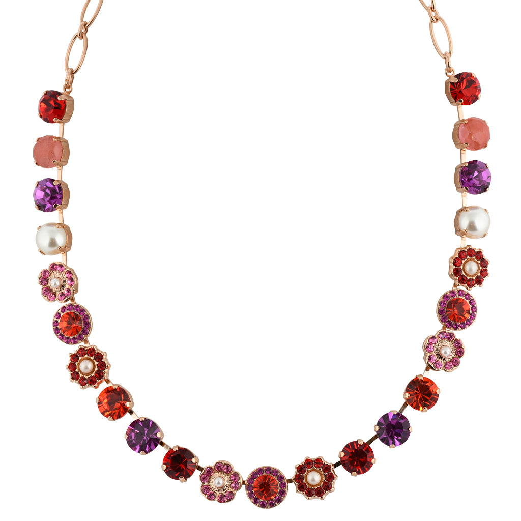Mariana "Roxanne" Rose Gold Plated Large Crystal Frost and Flower Necklace, 18"