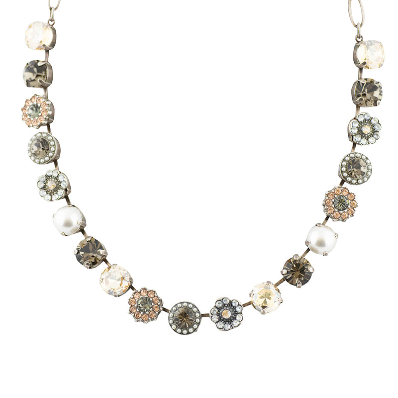 Mariana Jewelry Earl Grey Large Flower Necklace, Silver Plated, Tea Time Collection