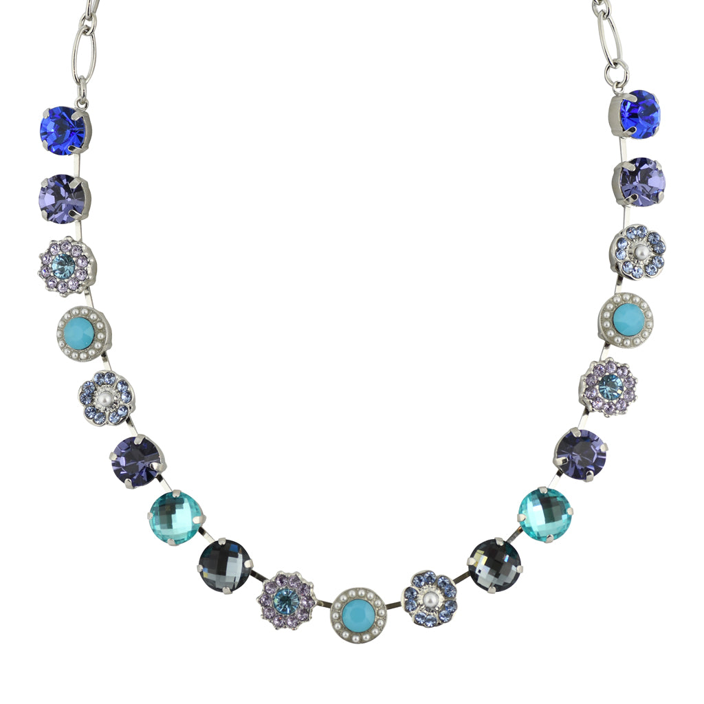 Mariana "Electric Blue" Rhodium Plated Large Crystal Frost and Flower Necklace, 18"