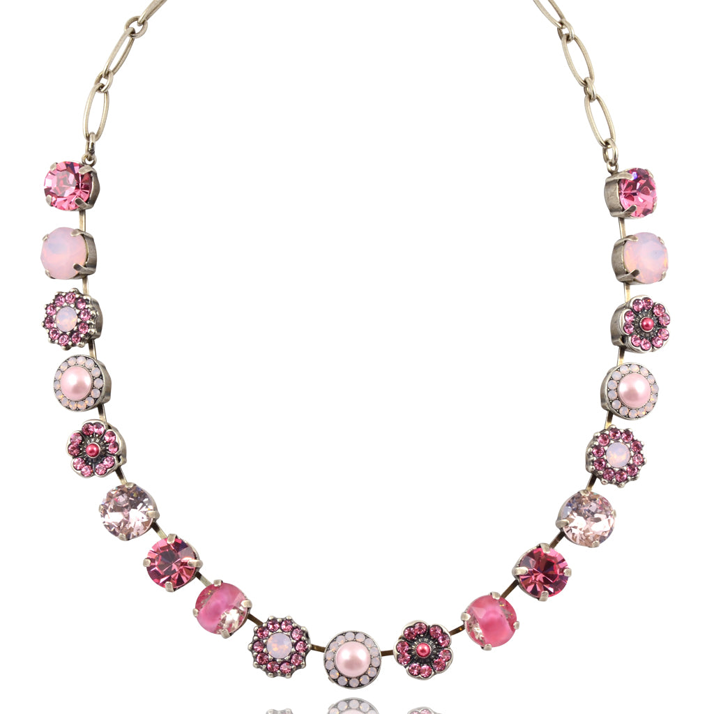 Mariana Jewelry Antigua Large Flower Necklace, Silver Plated with Pink Crystal, 18" 3084 223-1