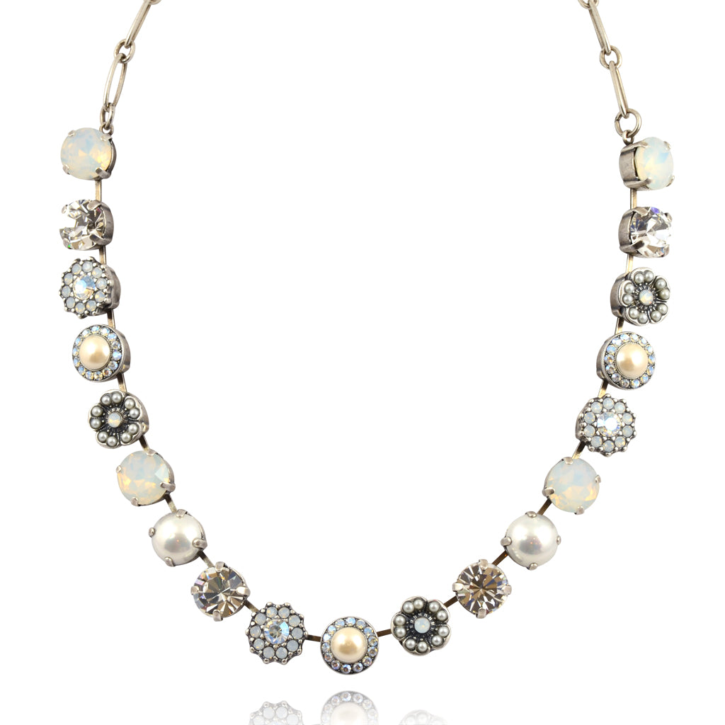 Mariana Jewelry Bermuda Large Flower Necklace, Silver Plated with Neutral Crystal, 18" 3084 2340